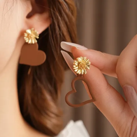 Orecchini Pendenti Asimmetrici Cuore Margherita Lega Acrilico Fiore Gioielli 925 Argento Sterling Perno Donna Spiaggia Vacanze