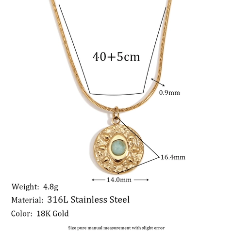 Collana con Pendente a Moneta Occhio di Amazonite in Acciaio Inossidabile Placcato Oro 18K Gioielli Donna