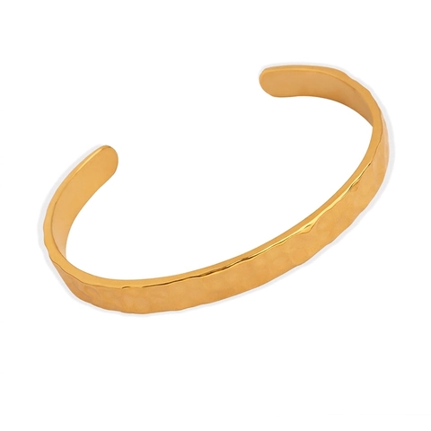 Bracciale A Polsino Con Trama Martellata Acciaio Al Titanio Minimalista Regolabile Placcato Oro Design Irregolare Per Donna