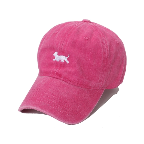 Washed Cotton Baseball Cap Retro Dog Embroidery Sun Visor Hat Distressed Casual Curved Brim Adjustable