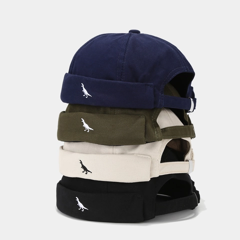 Berretto Docker Senza Tesa Con Ricamo Dinosauro Regolabile Streetwear Retro Stile Hip Hop Copricapo Casual