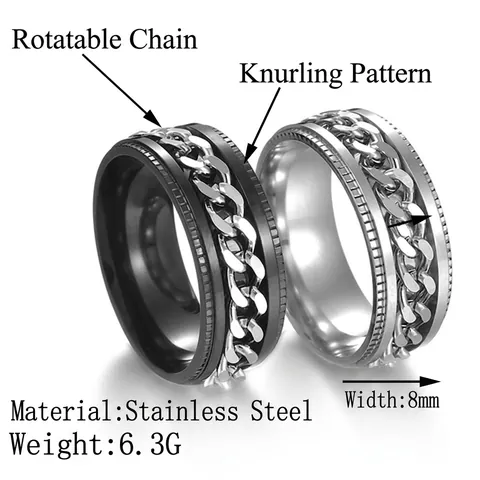Spinner Ring Stainless Steel Rotating Chain Gothic Punk Industrial Style Stress Relief Band Jewelry For Men