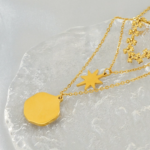 Collana A Strati In Acciaio Inossidabile Placcato Oro 18 Carati Catena A Cuore Pendente A Stella E Moneta Gioiello Di Tendenza Donna