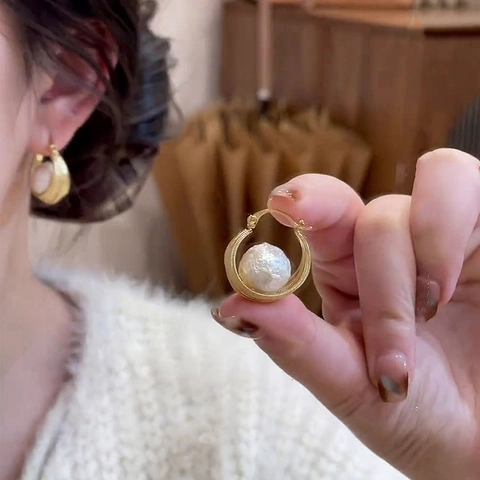 Pendientes De Aro Elegantes Chapados En Oro De 16k Con Perla Artificial Redonda Joyería De Moda Vintage Para Mujeres