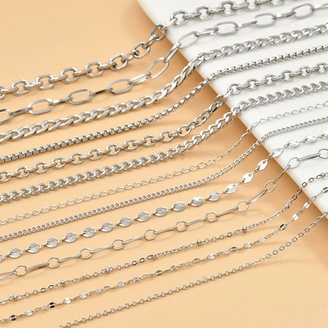 Stainless Steel Jewelry Making Chains DIY Necklace Bracelet O-Link Curb Box Cable Chains Y2K Style Silver Color Accessories