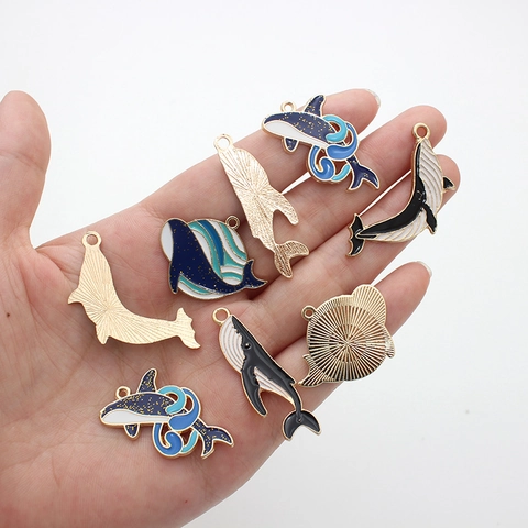 Wal Delphin Emaille Anhänger Legierung Tropföl Meerestier Pendants Für DIY Schmuckherstellung Halsketten Ohrringe