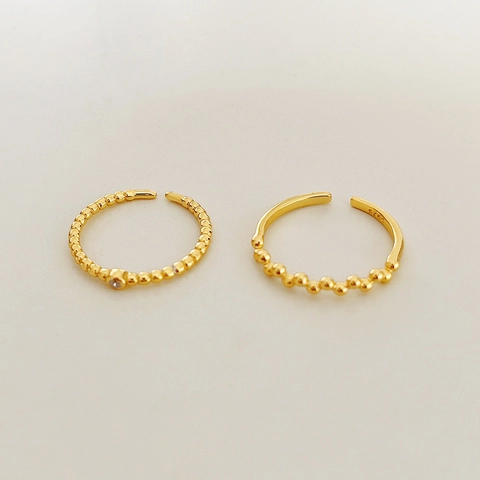 Anello Regolabile In Argento Sterling 925 Con Perline A Bolla E Piccolo Zircone Placcato Oro 18K Gioielli Minimalisti Geometrici