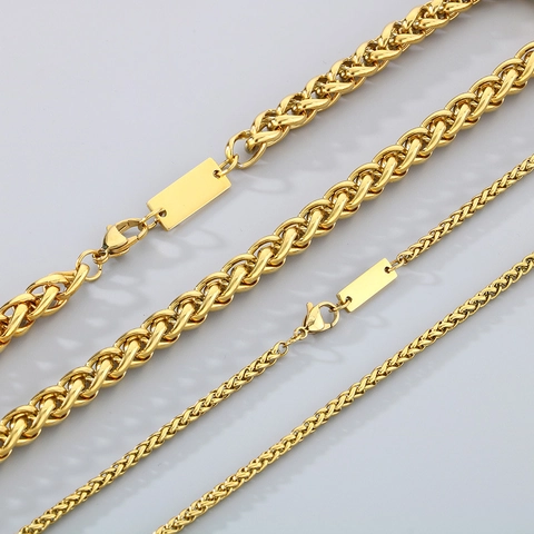 Collar De Cadena De Trigo Spiga Y Pulsera Etiqueta ID De Acero Inoxidable Joyas Moda Simple Para Hombres Mujeres