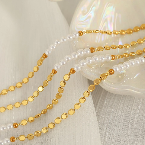 Collier Et Bracelet En Cuivre Rétro Minimaliste Mode Élégante Bijoux En Süßwasserperles De Verre Blanches Polies Pour Femmes