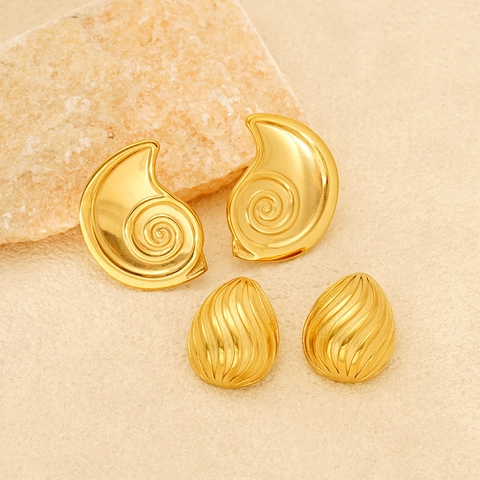 Orecchini Moda Per Donna Acciaio Inossidabile 304 Placcato Oro 18K Geometrico Goccia Acqua Conchiglia Gioielli Retro