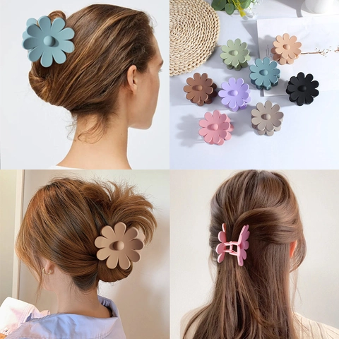 Pinza Para Pelo Flor Plástico Mate Agarre Fuerte Accesorio De Cabello Minimalista Para Mujeres Niñas