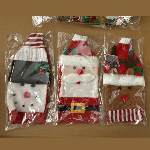 Christmas Wine Bottle Cover Knit Cloth Santa Claus Snowman Reindeer Decoration For Dining Table Party Decor Xmas Gift