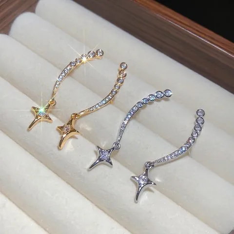 Stern Ohrhänger Mit 925 Sterling Silber Ohrstecker Kupfer Zirkonia Geschwungene Linie Minimalistischer Luxus Für Damen