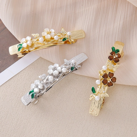 Molletta Per Capelli Elegante Fiore Farfalla Lega Smalto Foglia Perla Artificial Sintetica Retro Forcina Stile Cinese Donne