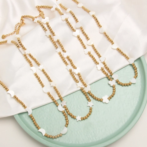 Collana Di Perline In Acciaio Inossidabile Con Ciondoli In Conchiglia Cuore Luna Stella Farfalla Catena Di Clavicole Per Donne