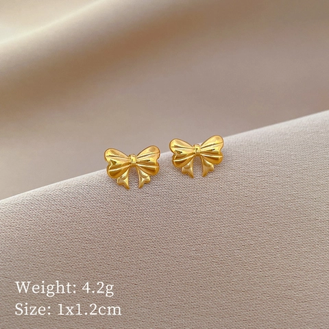 Bow Stud Earrings Titanium Steel Minimalist Elegant Textured Jewelry For Women Girls Banquet Fashion Accessories