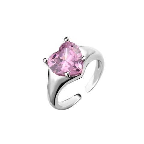 Heart Pink Zircon Copper Adjustable Ring And C Shaped Earrings Micro Pave Jewelry For Women