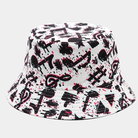 Reversible Bucket Hat Music Note Glitch Art Print Double Sided Sun Protection Retro Streetwear Fashion For Men Women