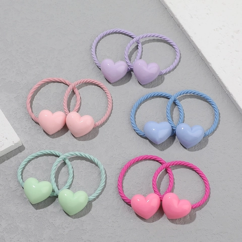 Kids Heart Hair Ties Resin Macaron Color High Elasticity Durable Ponytail Holders For Girls Sweet Cute Hair Ropes
