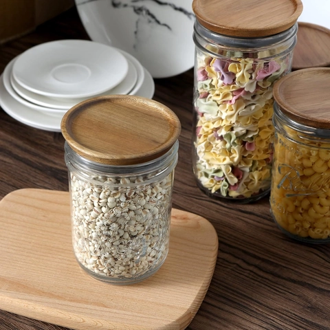 Natural Acacia Wood Mason Jar Lids Airtight Reusable Jar Covers With Silicone Seal Ring For Kitchen Storage