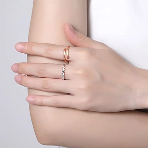 Angstring Für Damen Herren Kupfer Fidget Spinner Stressabbau Fünf Rotierende Perlen Offen Verstellbarer Finger Schmuck