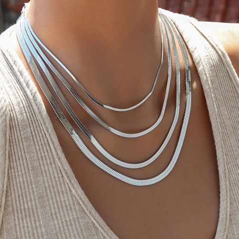 Flat Snake Bone Chain Necklace 304 Stainless Steel Herringbone Blade Link Hip Hop High Street Jewelry For Men Women