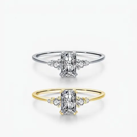 925 Sterling Silver Ring Elegant Rectangular Emerald Cut Zircon Light Luxury Wedding Engagement Jewelry For Women