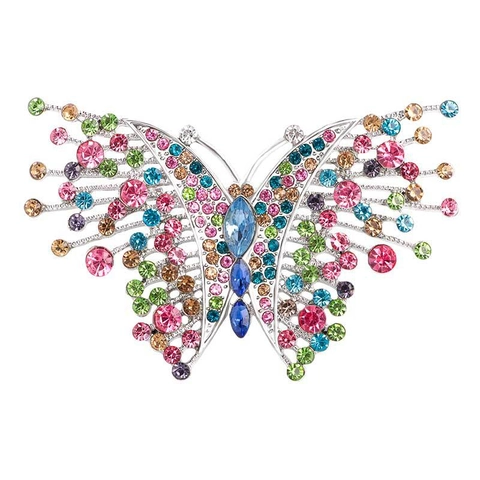 Vintage Alloy Colorful Rhinestone Butterfly Brooch For Women Elegant Crystal Insect Breastpin Fashion Clothing Accessory
