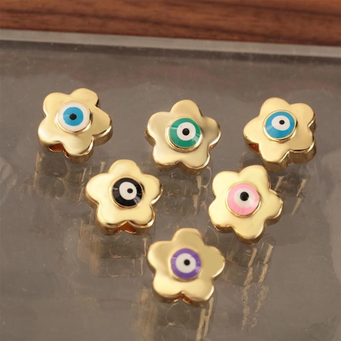 Ciondoli Fiore Malocchio Rame Placcato Oro Smalto Charms Per Creazione Gioielli Fai Da Te Bracciali Collane