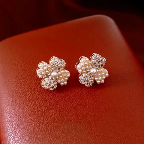 Blumen Ohrstecker Mit Imitationsperle Zirkonia Vergoldetes Kupfer Und Silberohrstecker Vintage Elegant Damen