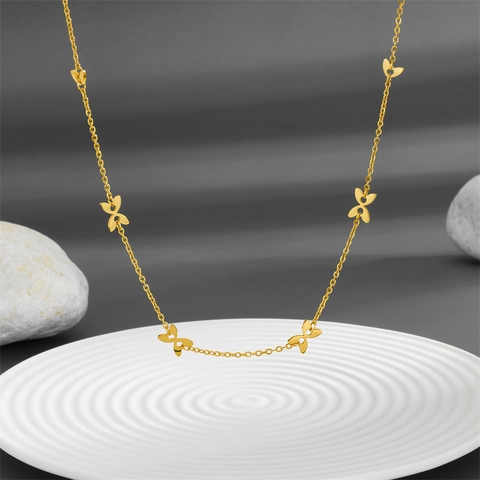 Butterfly Charm Necklace Stainless Steel Gold Plated Elegant Vintage Clavicle Chain For Women Fashion Jewelry