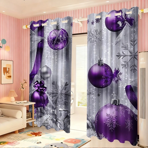 Holiday Curtains Christmas Halloween Window Drapes Polyester Grommet Top Snowflakes Balls Pattern Living Room Bedroom Decor