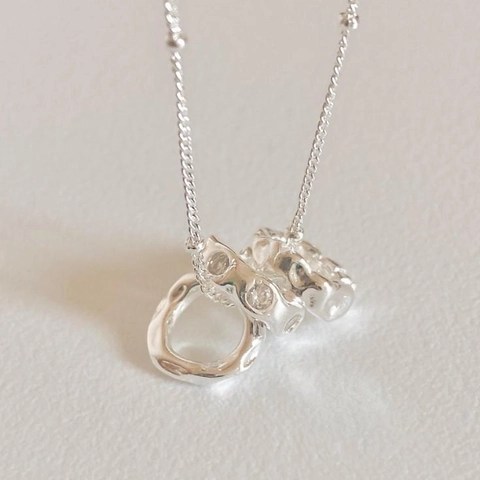 925 Sterling Silver Necklace Interlocking Rings Zircon Pendant Satellite Bead Chain French Elegant Jewelry For Women