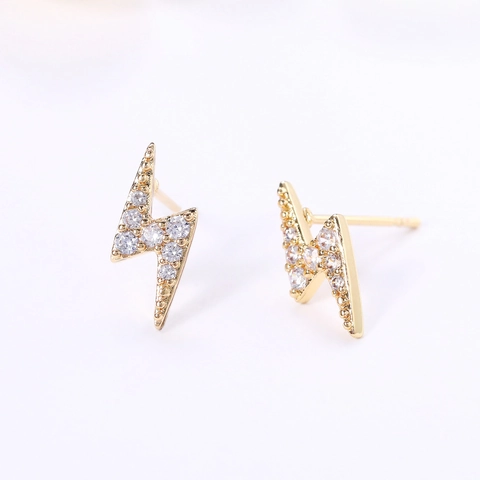 Lightning Bolt Stud Earrings Copper Cubic Zirconia Pave Minimalist Geometric Jewelry For Women Girls