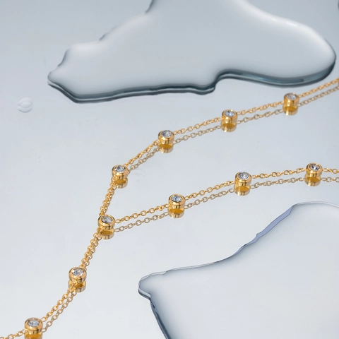 Y-Shaped Pendant Necklace 18K Gold Plated Stainless Steel Zircon Inlaid Tassel Dainty Jewelry For Women Waterproof