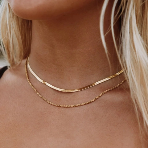 Collana A Strati Acciaio Inossidabile Placcato Oro 18K Catena A Serpente E Catena A Corda Gioielli Geometrici Minimalisti Donna