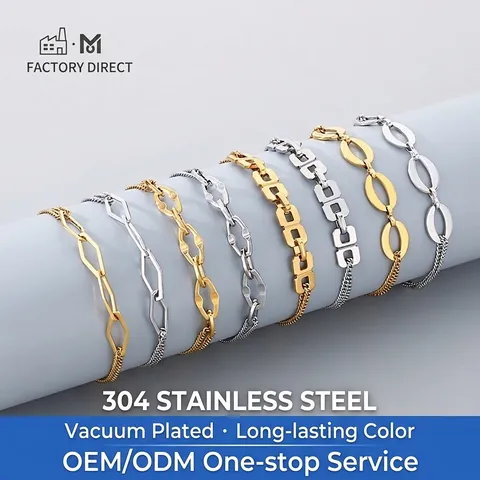 Pulsera Cierre De T Bar Acero Inoxidable 304 Eslabones Geométricos Cadena En Capas Minimalista Lujo Mujer Regalo