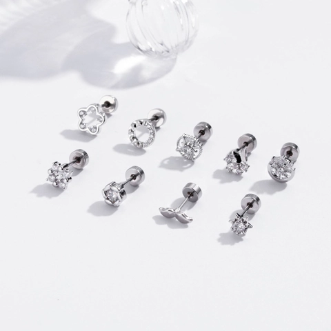 Zircon Stud Earrings With Stainless Steel Earring Post Hollow Flower Star Helix Piercing Jewelry Women Fashion Trendy