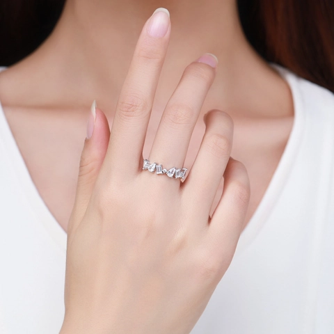 925 Sterling Silver Ring Irregular Geometric Sparkling Cubic Zirconia Pear Rectangular Round Cut Elegant Jewelry Women