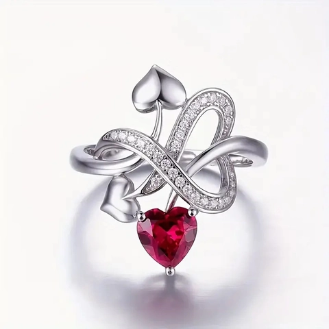 Romantic Heart Ring For Women Copper With Cubic Zirconia Infinity Hollow Design Elegant Jewelry Accessory
