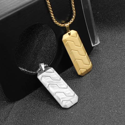 Collar De Acero Inoxidable Para Hombre Con Colgante Rectangular Patrón Neumático Joyería Geométrica Regalo