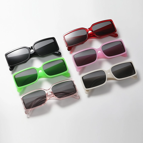 Retro Rectangle Sunglasses UV400 Protection Plastic Thick Frame Wide Leg Trendy Travel Fashion Women Men