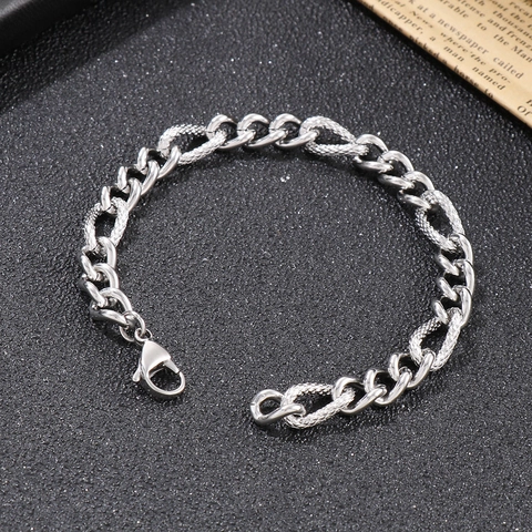 Hip Hop Men Necklace Bracelet Titanium Stainless Steel Textured Link Cuban Chain Rock Punk Style Jewelry Accessory