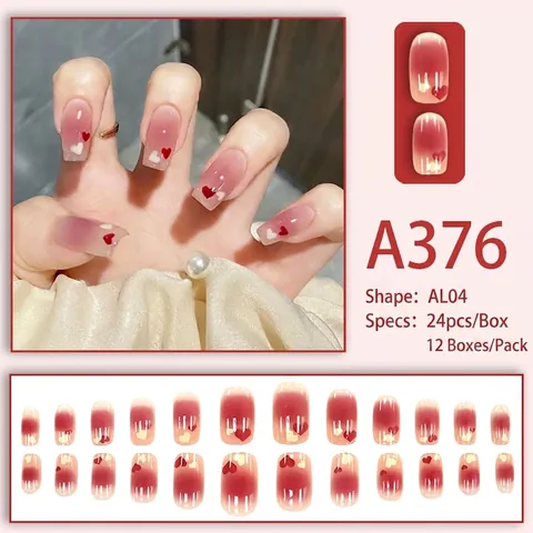 Unghie Finte Press On Sfumate Rosa Blush Motivo Cuore Lucide Rimovibili Lunghe Quadrate Arrotondate Per Donna