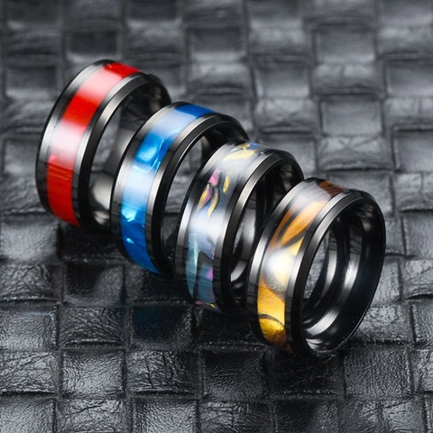Heren Titanium Staal Schelpinleg Band Ring Minimalistisch Zwart Roestvrij Staal Ring Mode Sieraden Voor Mannen Cadeau