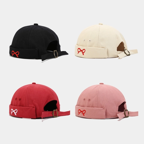 Unisex Docker Hat Brimless Skull Cap Cotton Canvas Bowknot Embroidery Adjustable Hip-hop Miki Hat