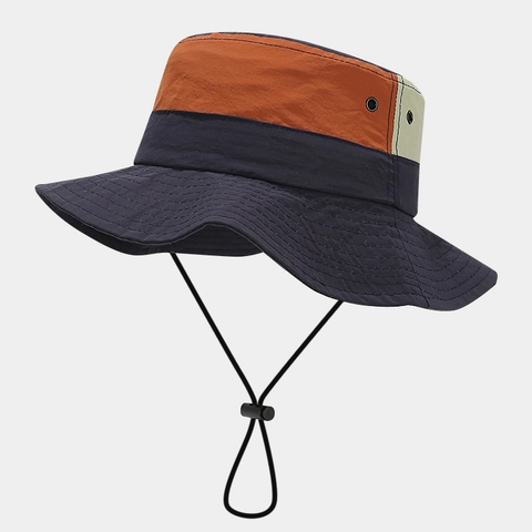 Color Block Fischerhut Mit Breiter Krempe Polyester Schnelltrocknend Sonnenschutz Outdoor Wandern Camping Hut Mit Kinnriemen