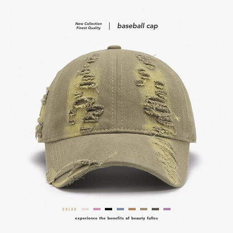 Vintage Distressed Ripped Baseball Cap Washed Cotton Adjustable Streetwear Unisex Retro Sunshade Hat