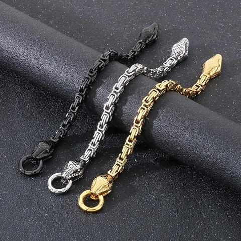 Bracciale A Catena Bizantina Da Uomo Acciaio Inossidabile Doppia Testa Di Serpente Punk Rock Gothic Gioielli