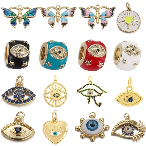 Ciondoli Occhio Farfalla Rame Placcato Oro Con Smalto Zircone Per DIY Collane Bracciali Accessori Per La Creazione Di Gioielli